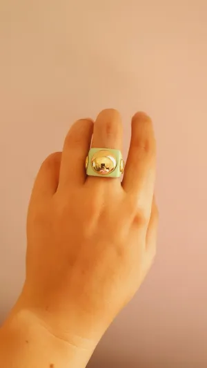 Mint Globe Ring - 925 Sterling Silver with Yellow Gold Plating