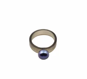 Mod Stackable Pearl Ring with Brown Acrylic
