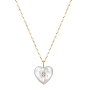 Mother of Pearl & Diamond Heart 14K Yellow Gold Necklace