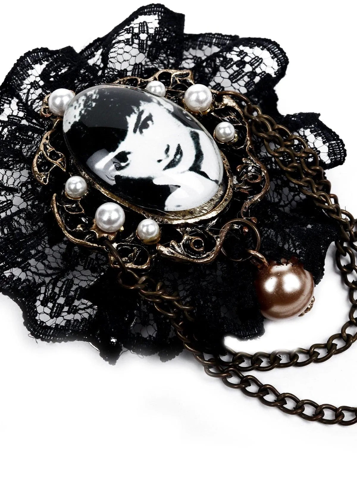 Odette Women Black Lace Metal Brooch