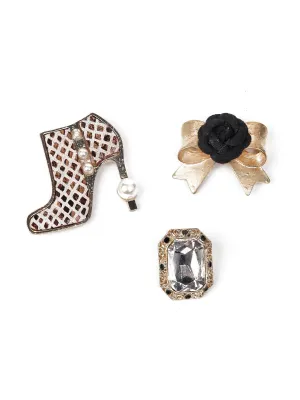 Odette Women Gold Metal And Black Brooch