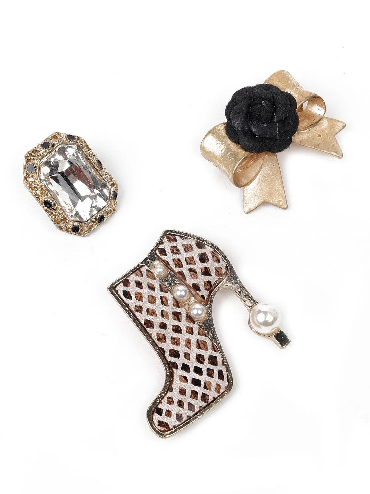 Odette Women Gold Metal And Black Brooch