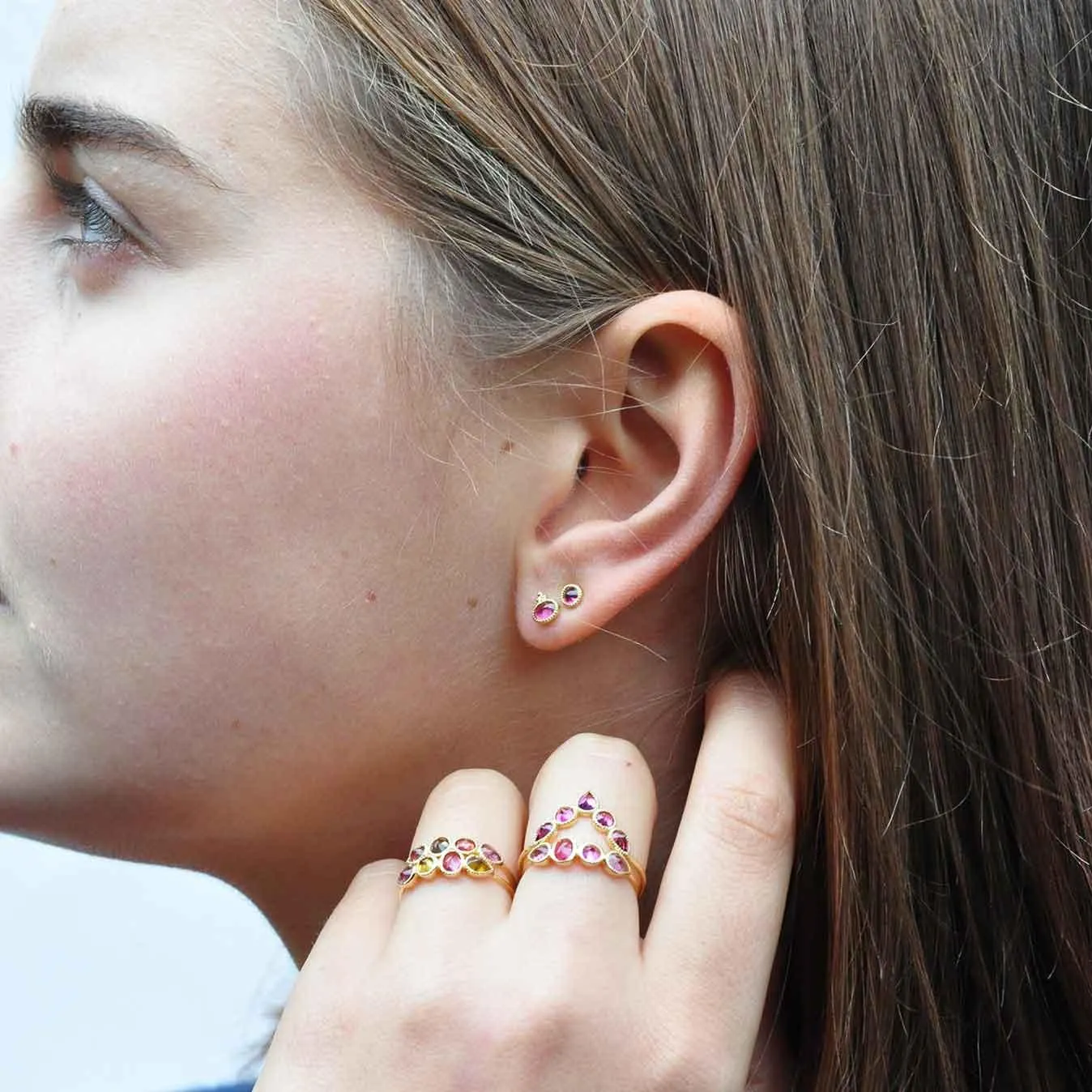 Oval Precious Studs Pink Tourmaline - 18k Gold- Sold by piece