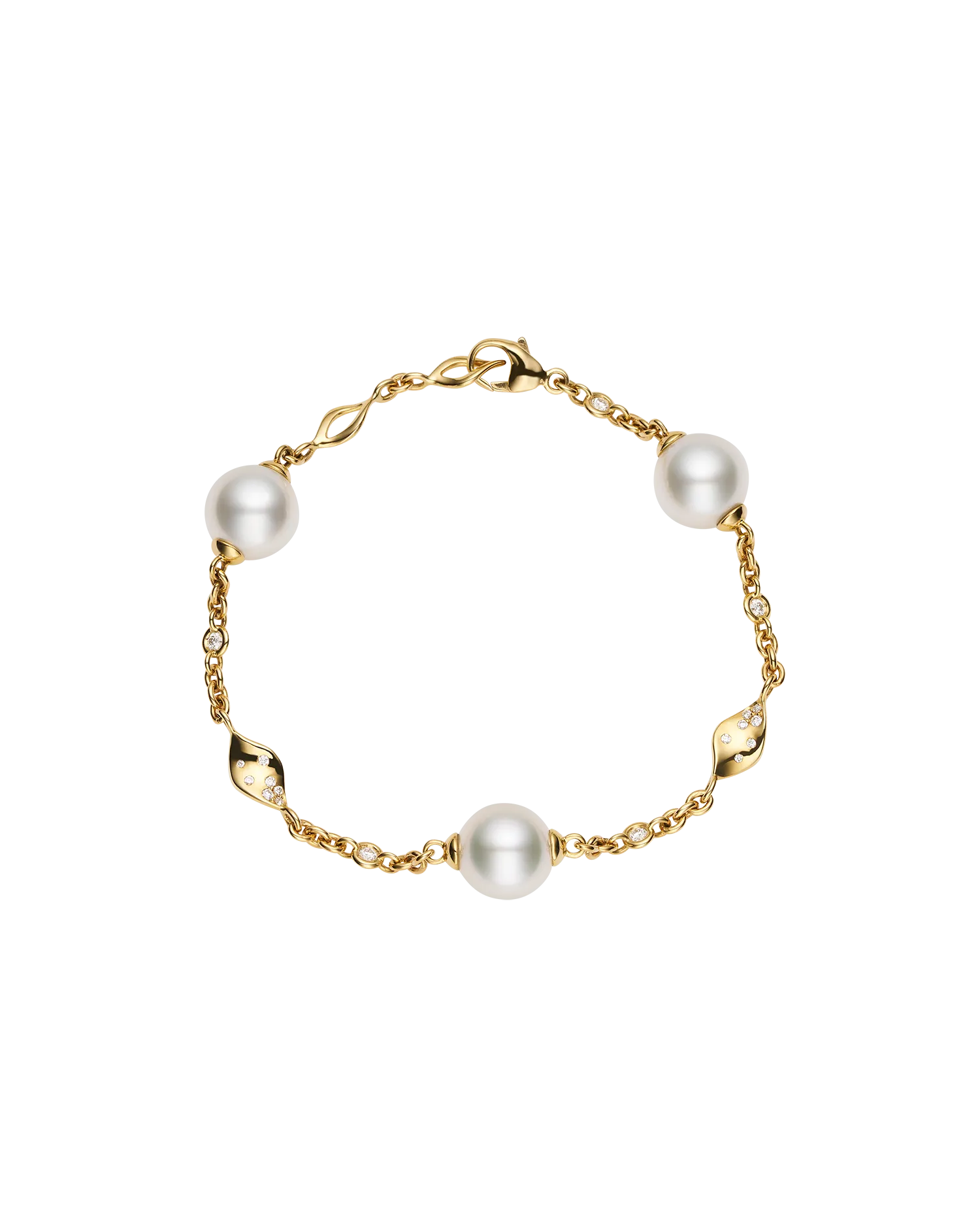 Paradis Pearl Bracelet | 10mm Round Pearls, Diamonds, and Yellow Gold