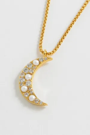 Pearl CZ Moon Pendant