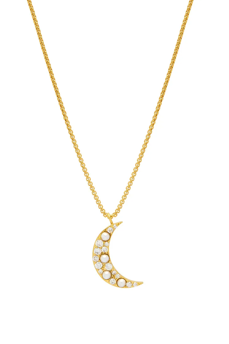 Pearl CZ Moon Pendant