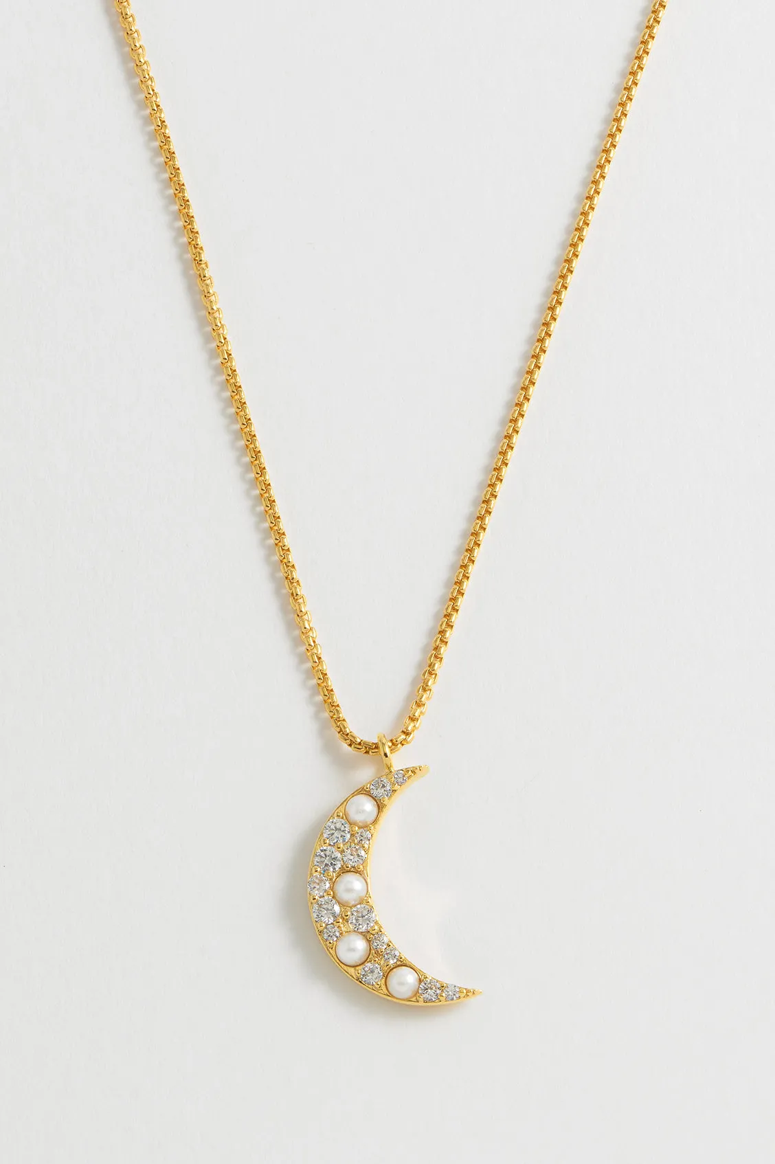 Pearl CZ Moon Pendant