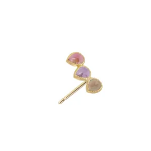 Precious Ear Climber Right - Pink Tourmaline, Amethyst, Smoky Quartz &18k Gold