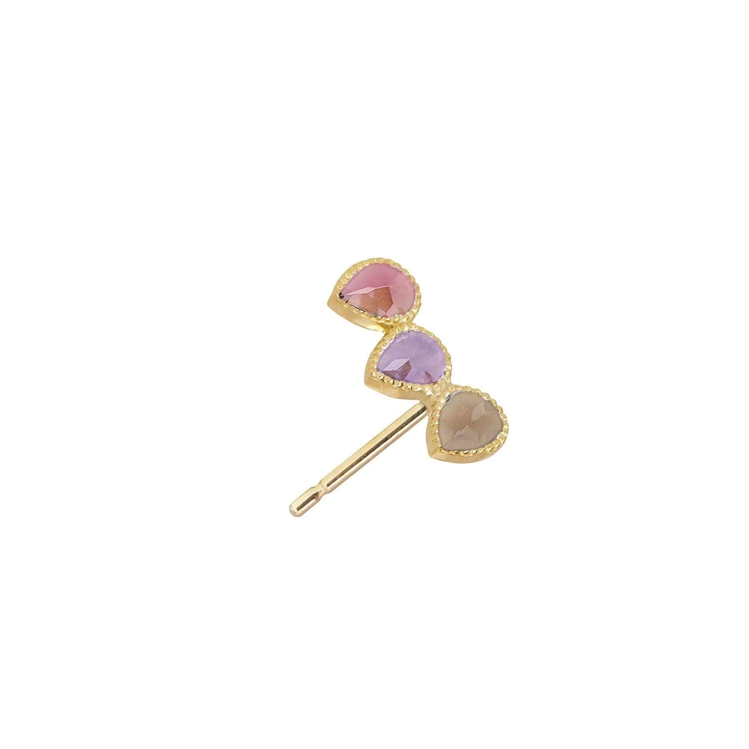 Precious Ear Climber Right - Pink Tourmaline, Amethyst, Smoky Quartz &18k Gold