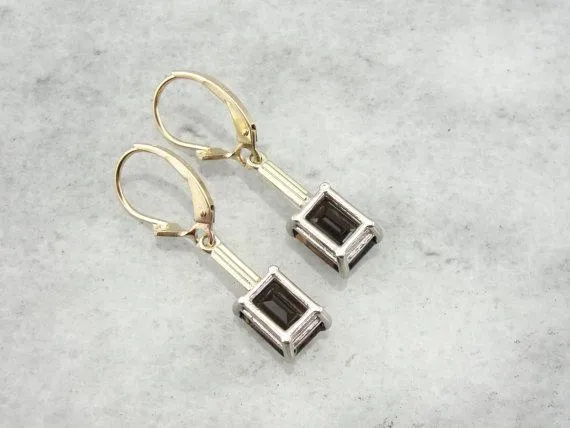 Retrofitted Vintage Smokey Quartz Drop Earrings