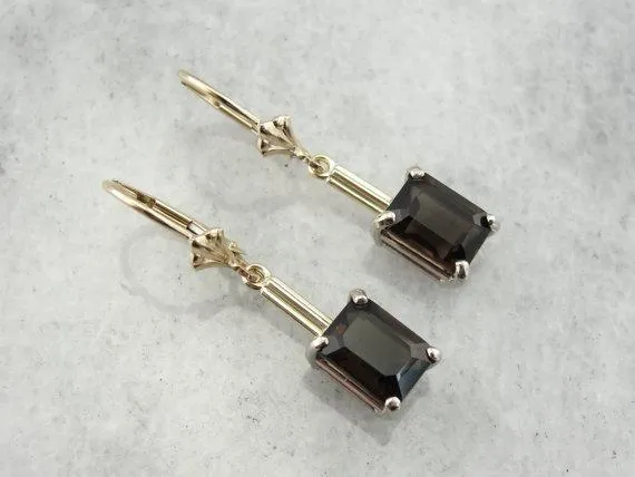 Retrofitted Vintage Smokey Quartz Drop Earrings