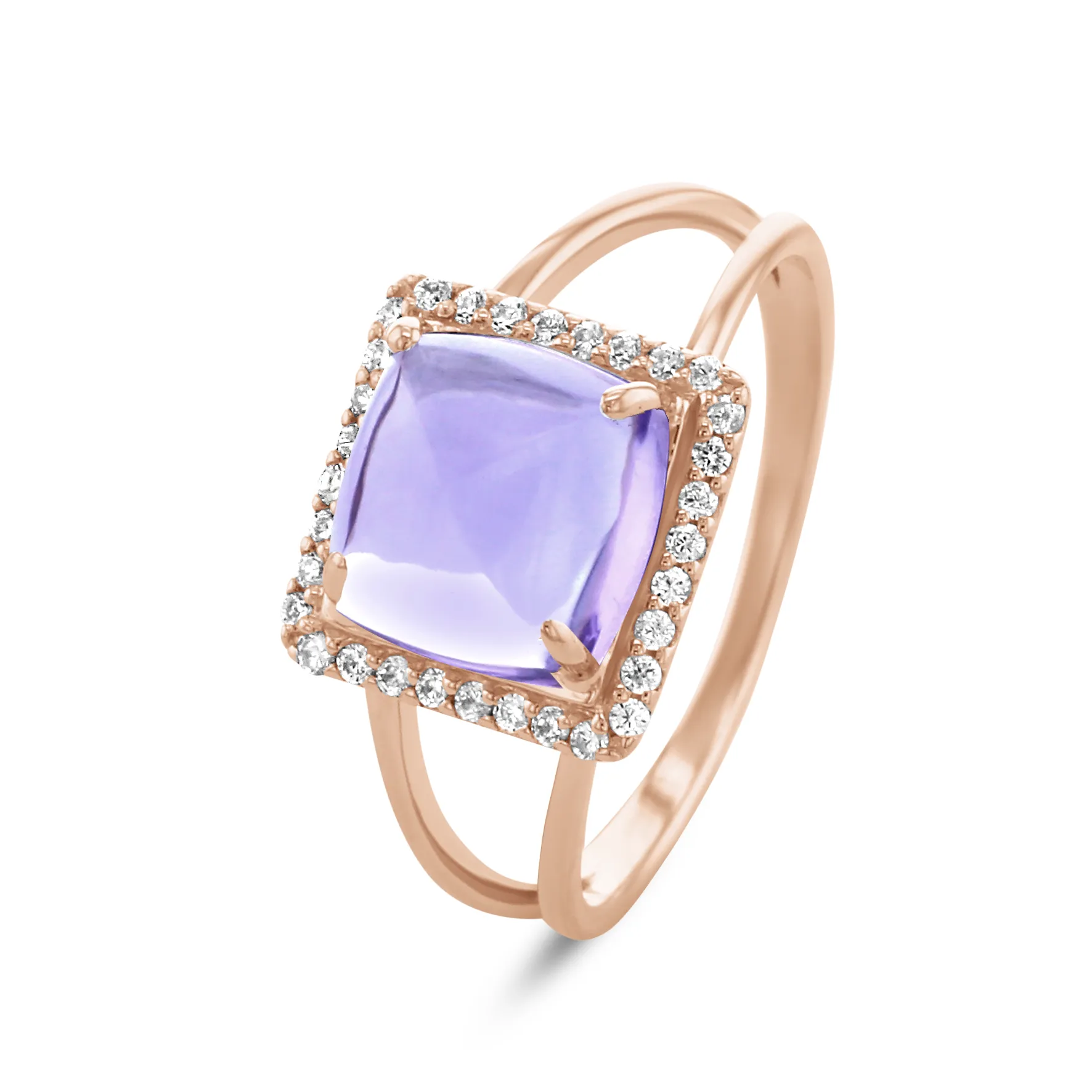 Ring in 925 silver gilded with 18k rose gold assembled with Amethyst and zirconium oxide