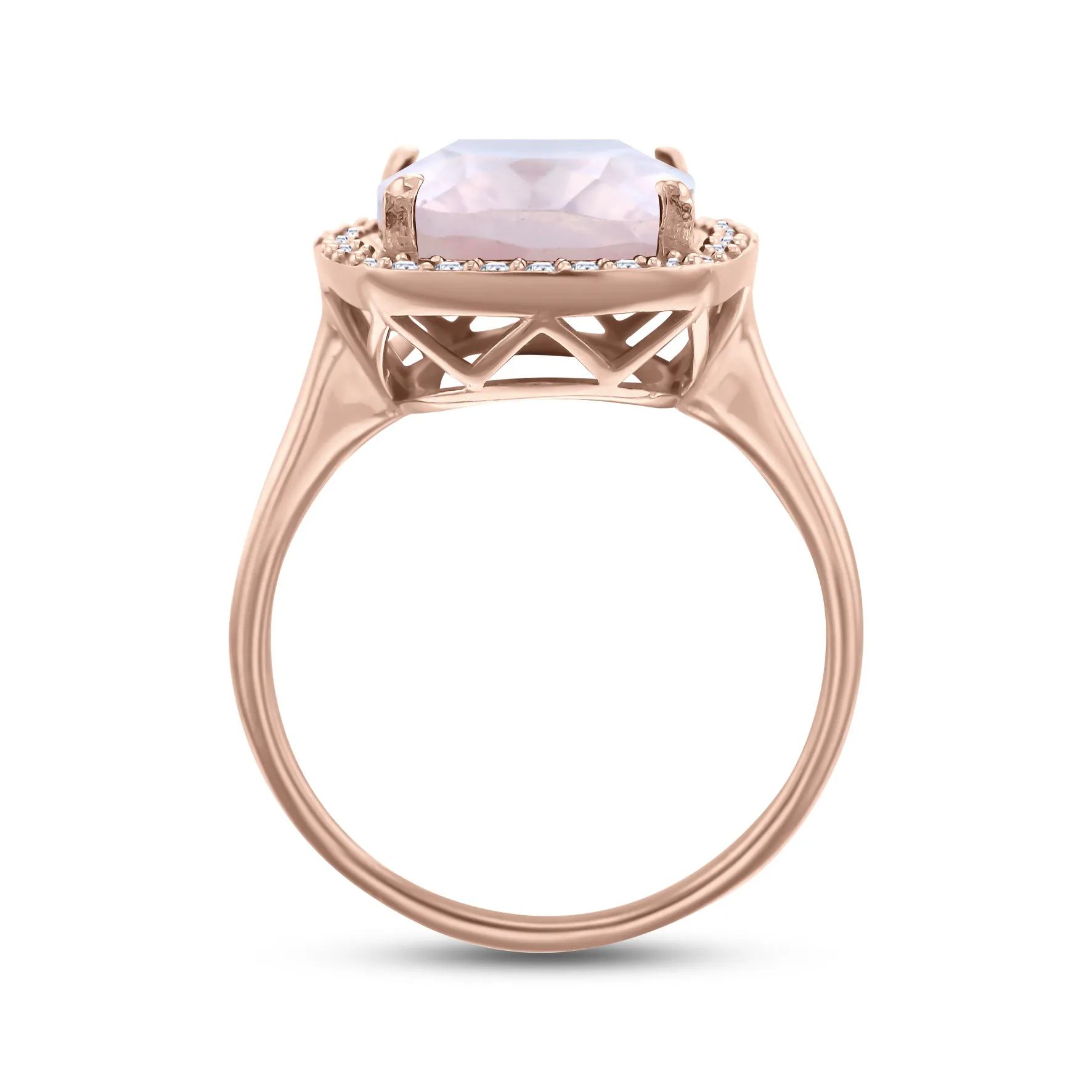 Ring in 925 silver gilded with 18k rose gold assembled with rose quartz and white zirconium oxide