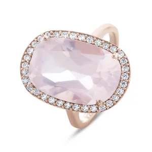 Ring in 925 silver gilded with 18k rose gold assembled with rose quartz and white zirconium oxide