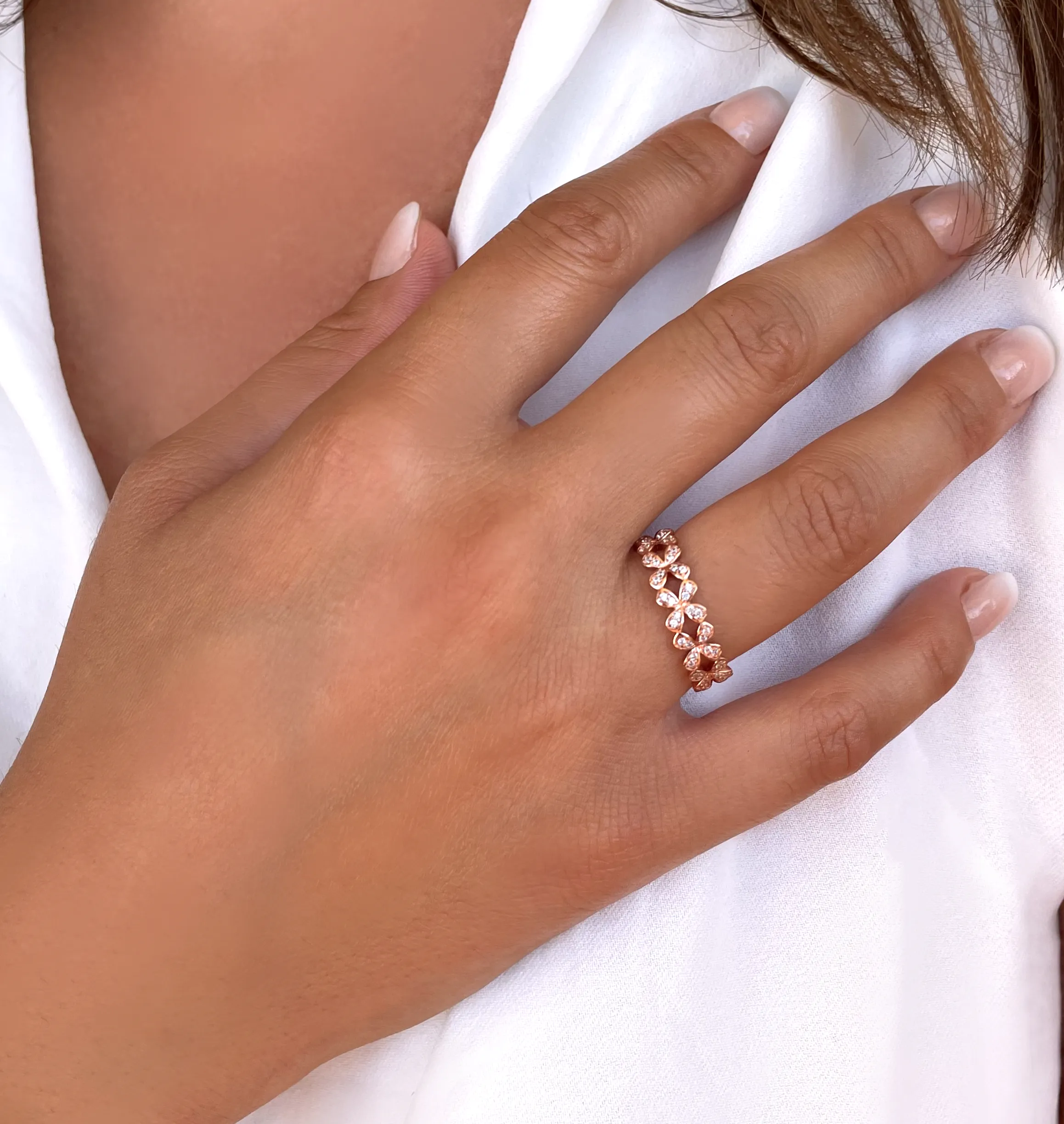 Ring in 925 silver gilded with 18k rose gold assembled with zirconium oxide