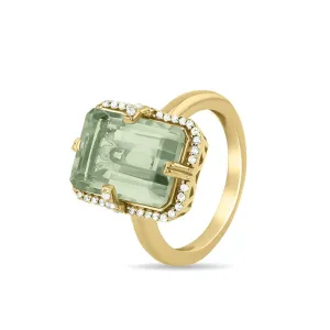 Ring in 925 silver gilded with 18k yellow gold assembled with green amethyst and zirconium oxide