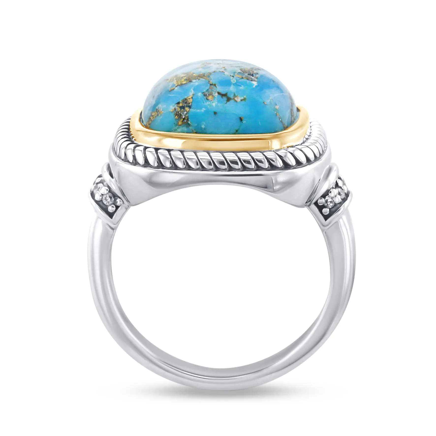 Ring in 925 Silver plated Silver and 18k Yellow Gold assembled with Turquoise