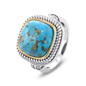 Ring in 925 Silver plated Silver and 18k Yellow Gold assembled with Turquoise