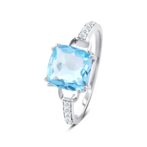 Ring in 925 Silver plated with Rhodium assembled with Sky Blue Topaz and Zirconium Oxide