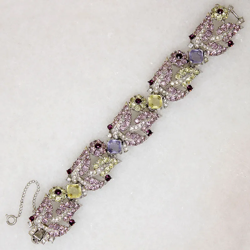 Romantic Boucher Rhinestone Bracelet in Springtime Pastels