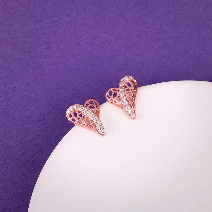 Rose Gold Heart Filigree Earrings