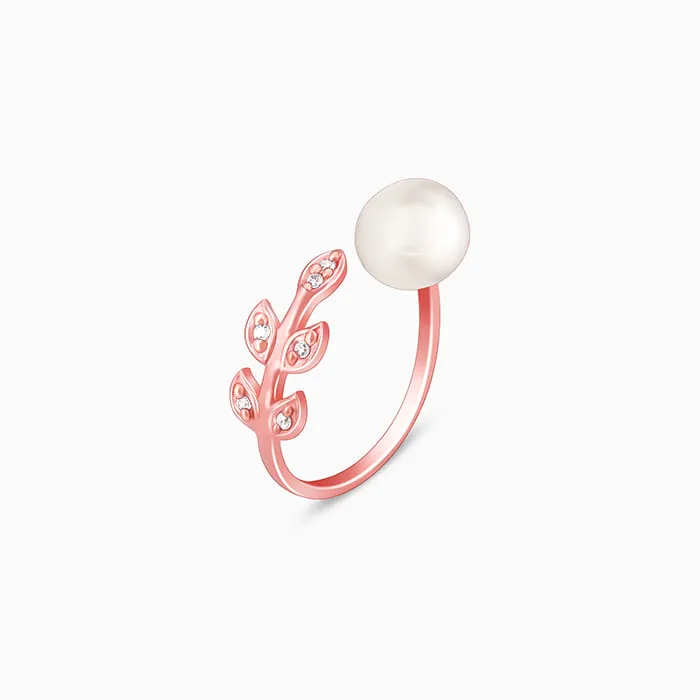 Rose Gold Leafy Pearl Ring