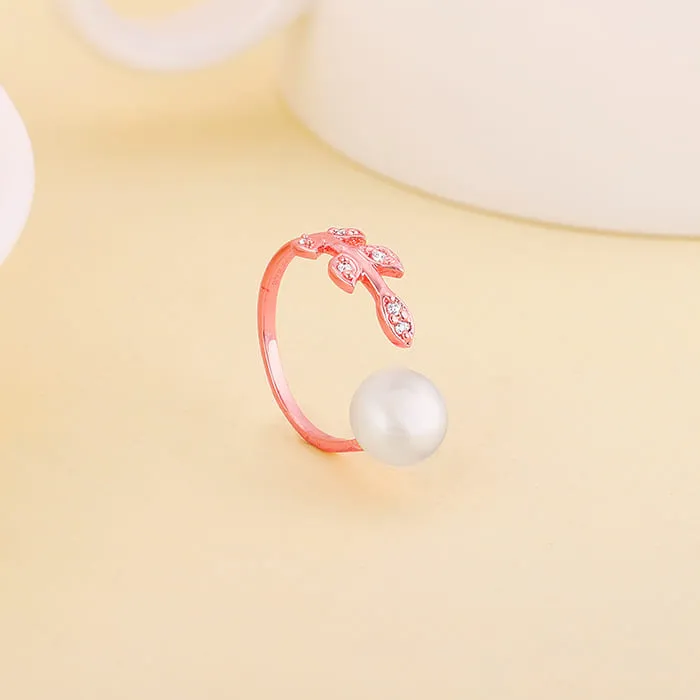 Rose Gold Leafy Pearl Ring