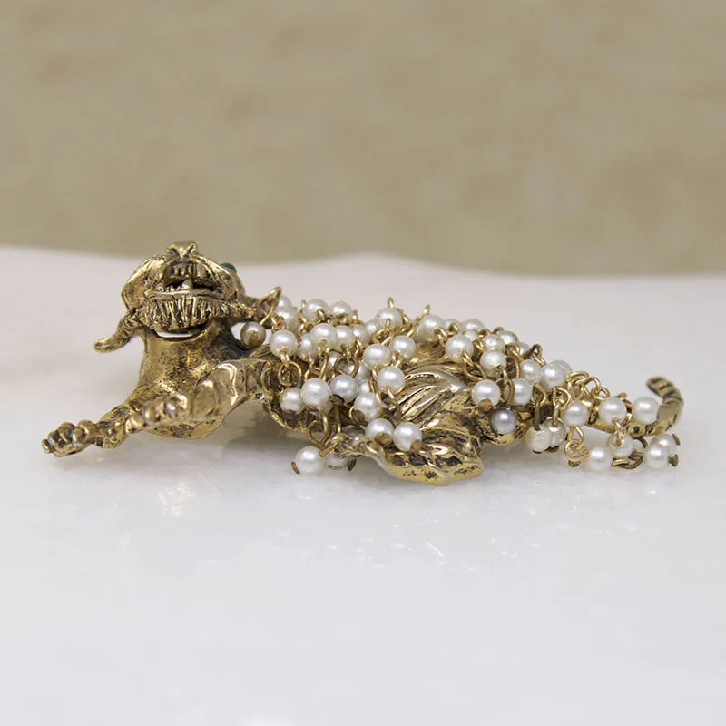 Savage Tiger with Frothy Pearls Hattie Carnegie Brooch
