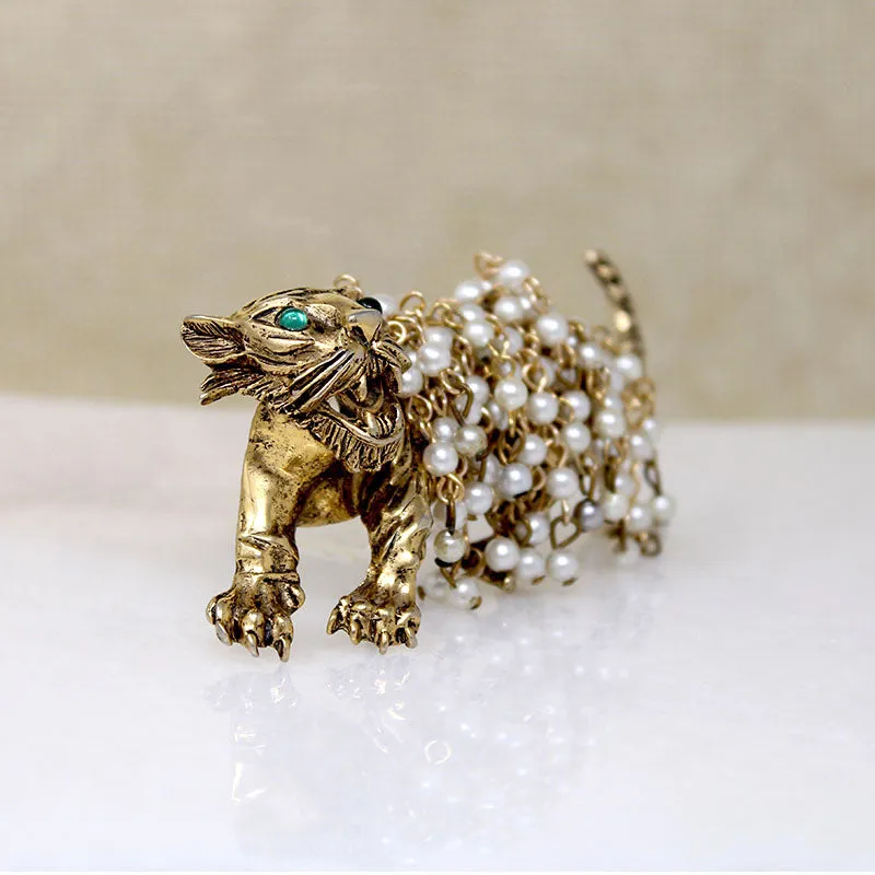 Savage Tiger with Frothy Pearls Hattie Carnegie Brooch