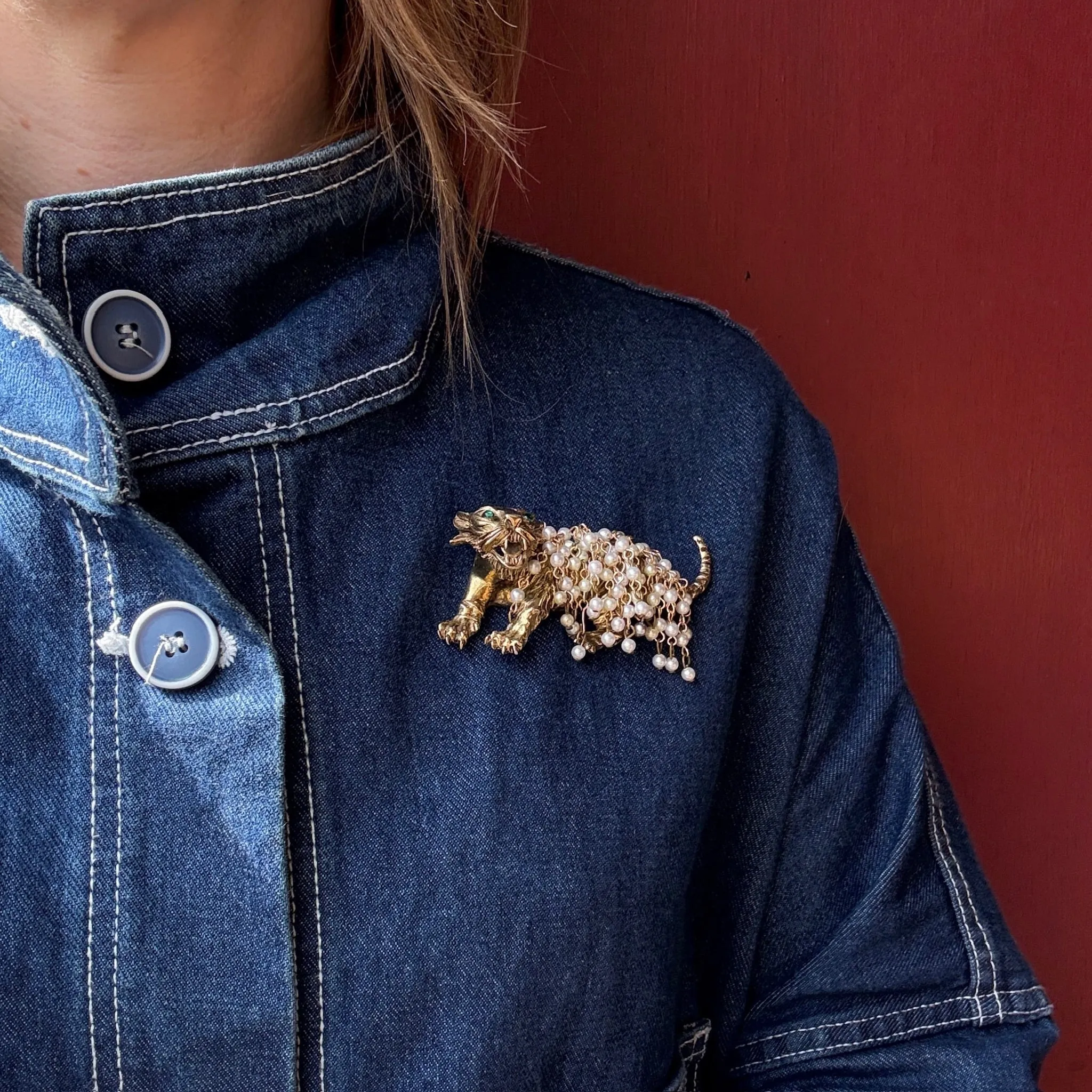 Savage Tiger with Frothy Pearls Hattie Carnegie Brooch