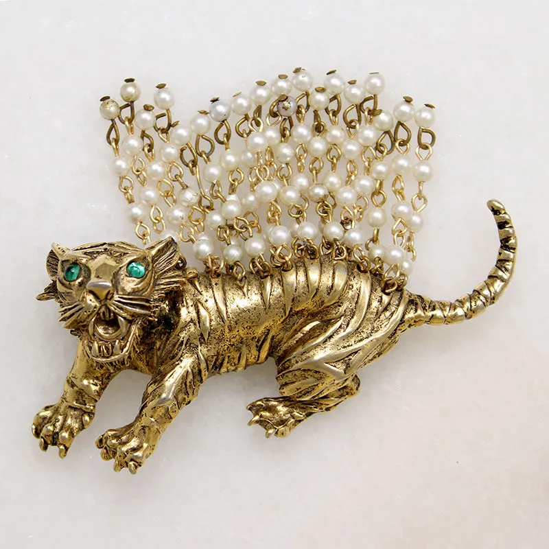 Savage Tiger with Frothy Pearls Hattie Carnegie Brooch