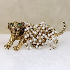 Savage Tiger with Frothy Pearls Hattie Carnegie Brooch