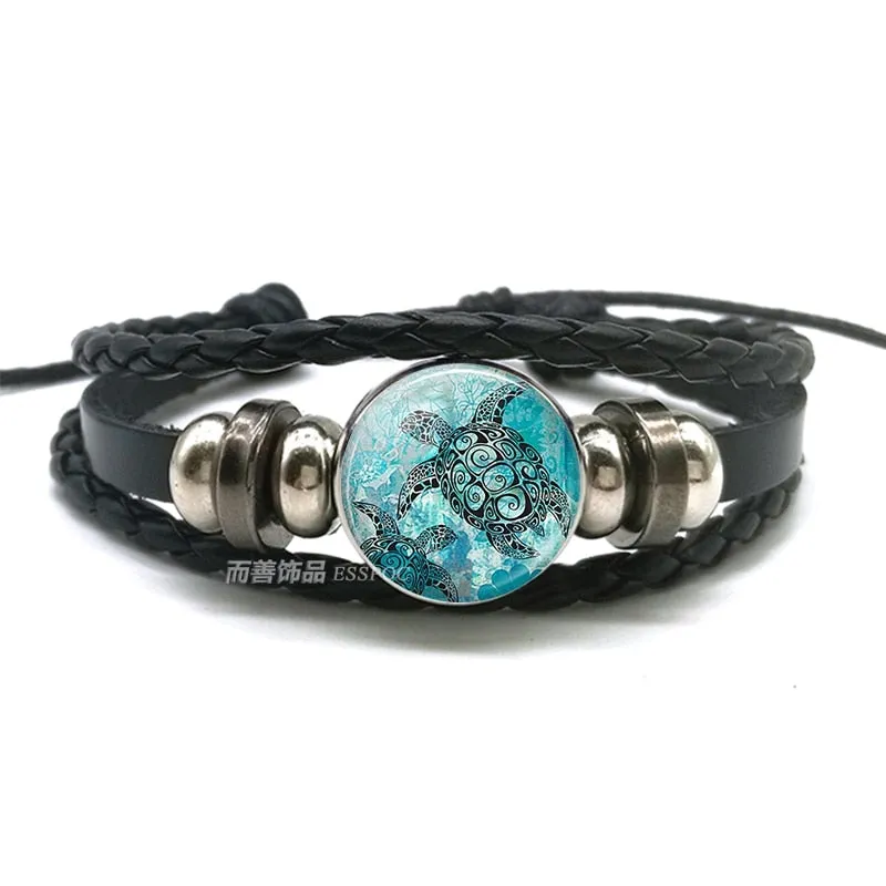 Sea Turtle Bracelet Sea Turtle Octopus Dolphin Starfish Glass Beads Button Bracelet Anklet Punk Style Men Women Fashion