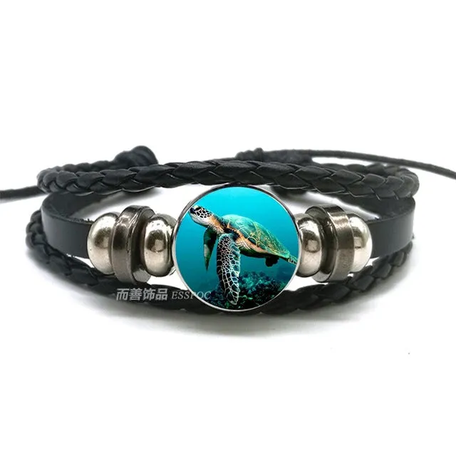 Sea Turtle Bracelet Sea Turtle Octopus Dolphin Starfish Glass Beads Button Bracelet Anklet Punk Style Men Women Fashion