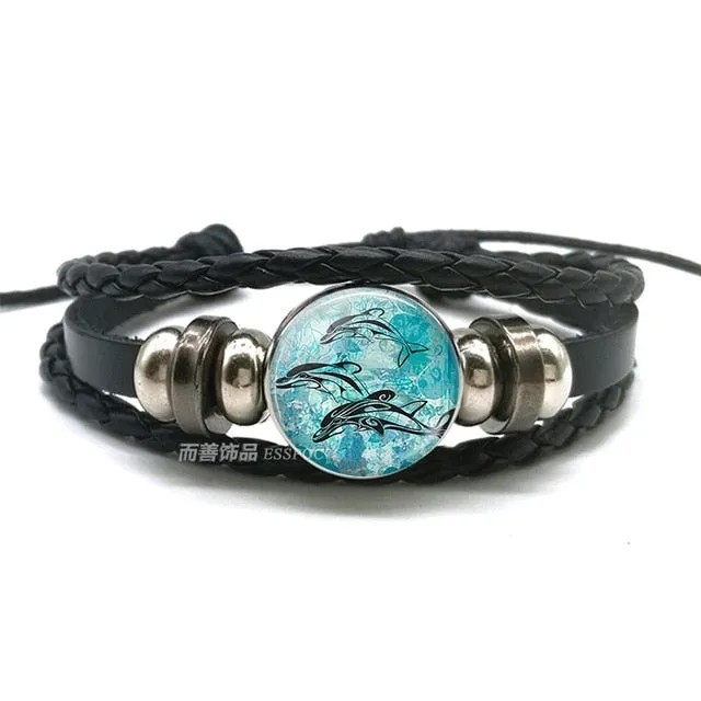Sea Turtle Bracelet Sea Turtle Octopus Dolphin Starfish Glass Beads Button Bracelet Anklet Punk Style Men Women Fashion
