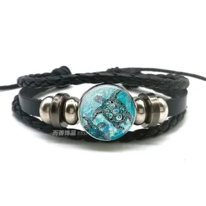 Sea Turtle Bracelet Sea Turtle Octopus Dolphin Starfish Glass Beads Button Bracelet Anklet Punk Style Men Women Fashion