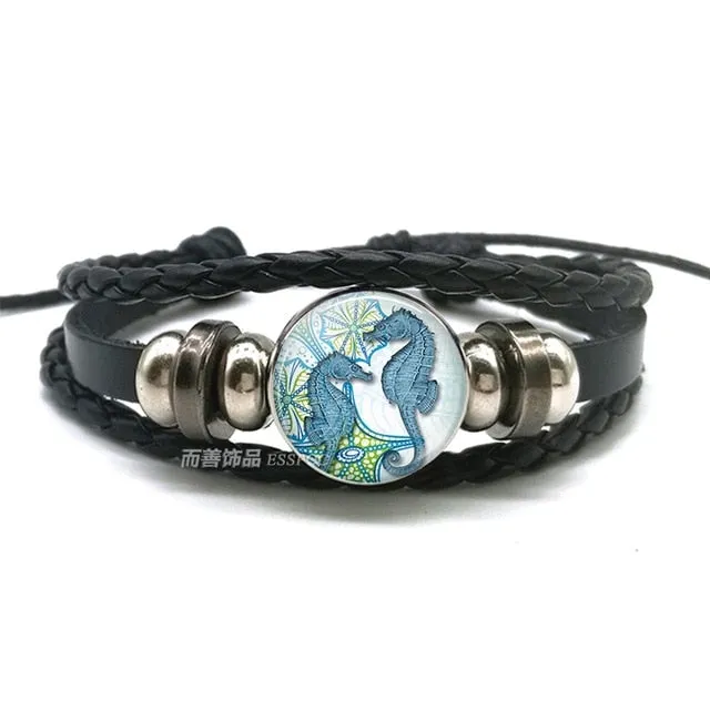 Sea Turtle Bracelet Sea Turtle Octopus Dolphin Starfish Glass Beads Button Bracelet Anklet Punk Style Men Women Fashion