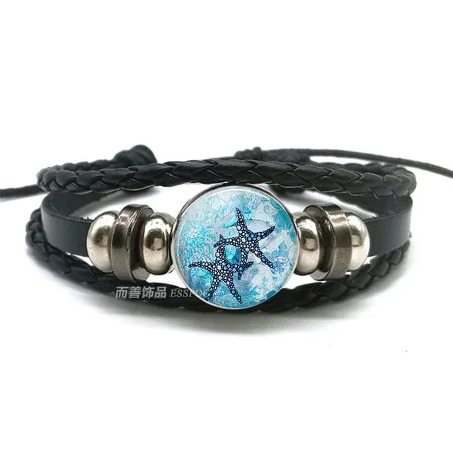 Sea Turtle Bracelet Sea Turtle Octopus Dolphin Starfish Glass Beads Button Bracelet Anklet Punk Style Men Women Fashion