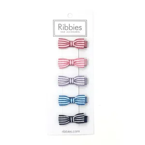 Set of 5 Small Bows - Stripes - Blues