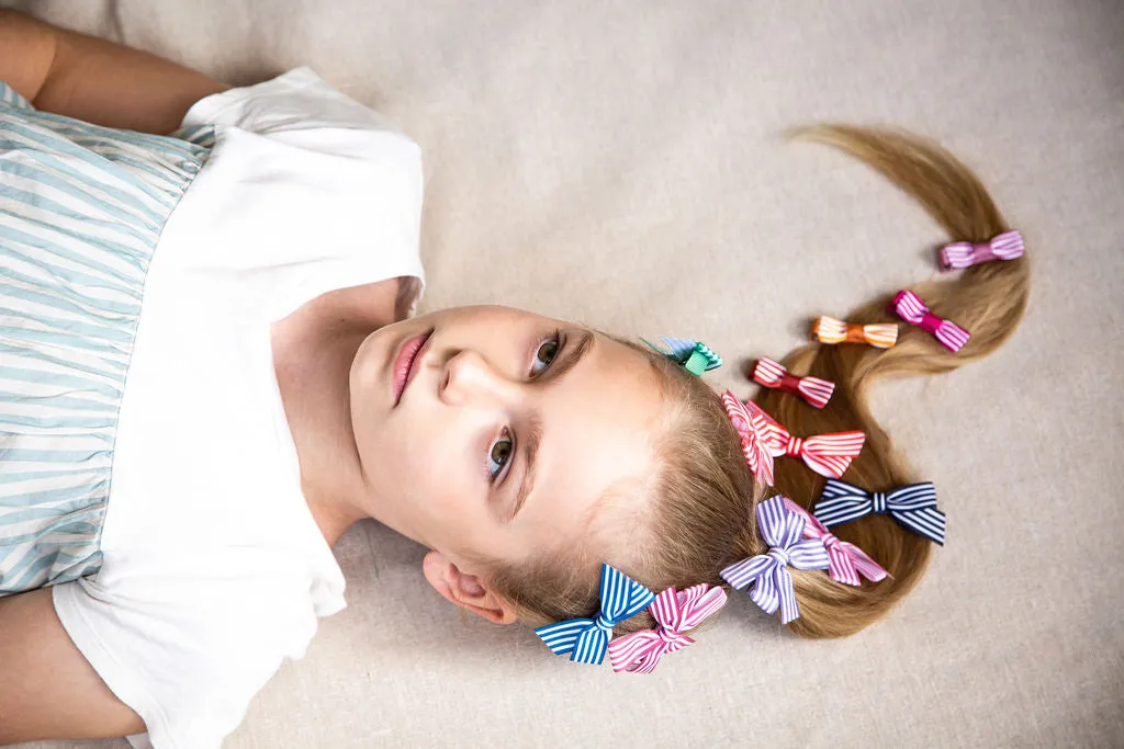 Set of 5 Small Bows - Stripes - Blues