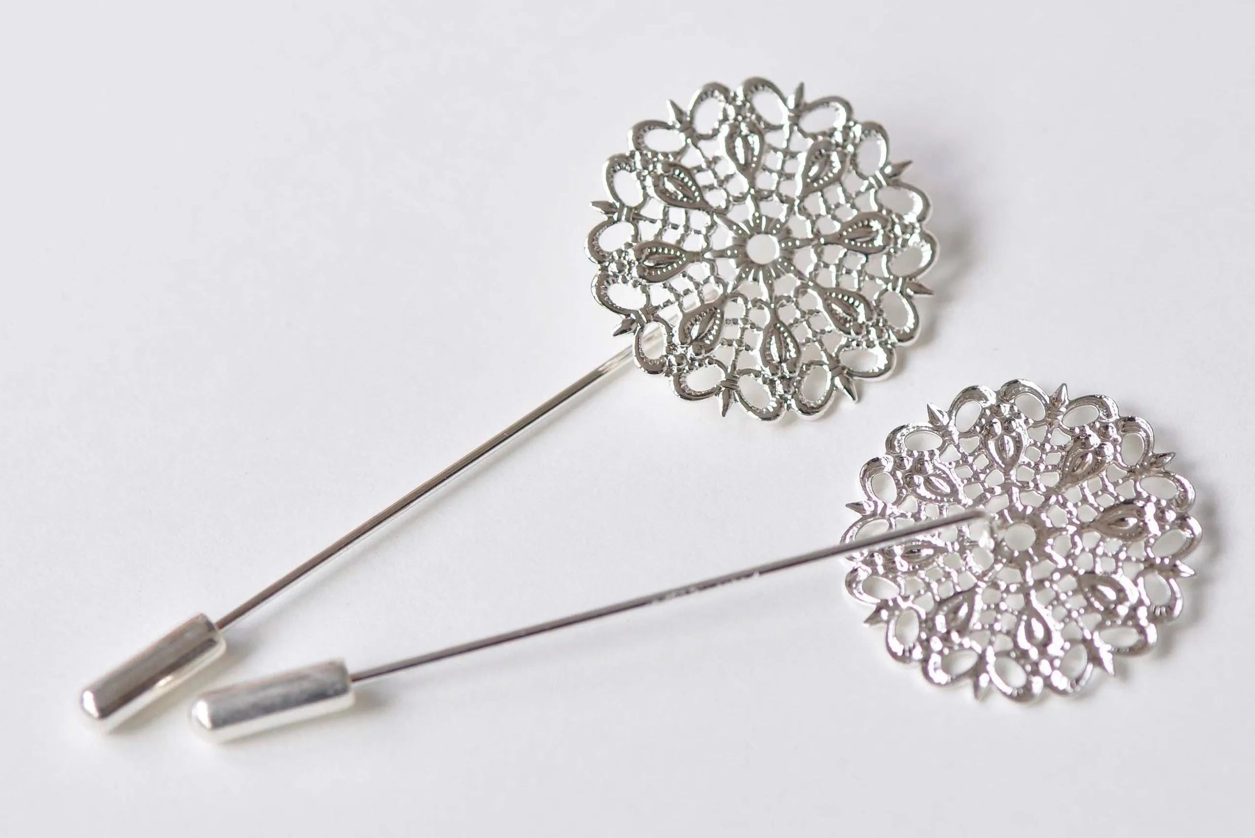 Shiny Silver Stick Lapel Pin Clutch 50mm With 25mm Pad Set of 10 A4555