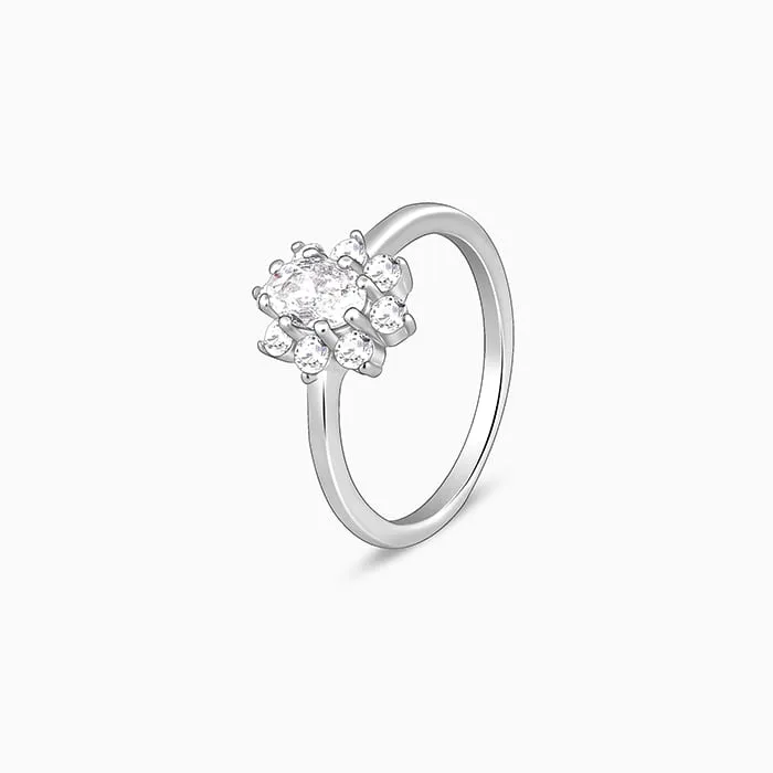 Silver Floral Ellipse Ring