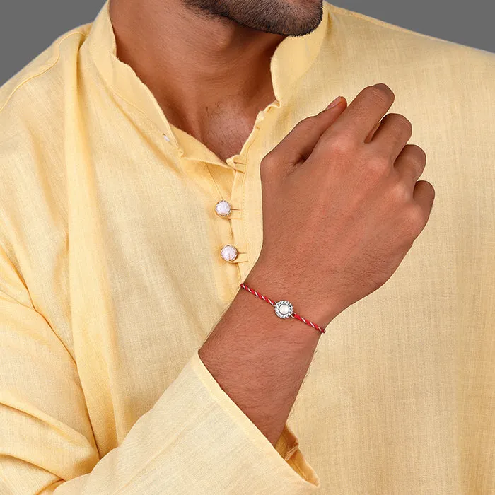 Silver Flower Pearl Rakhi