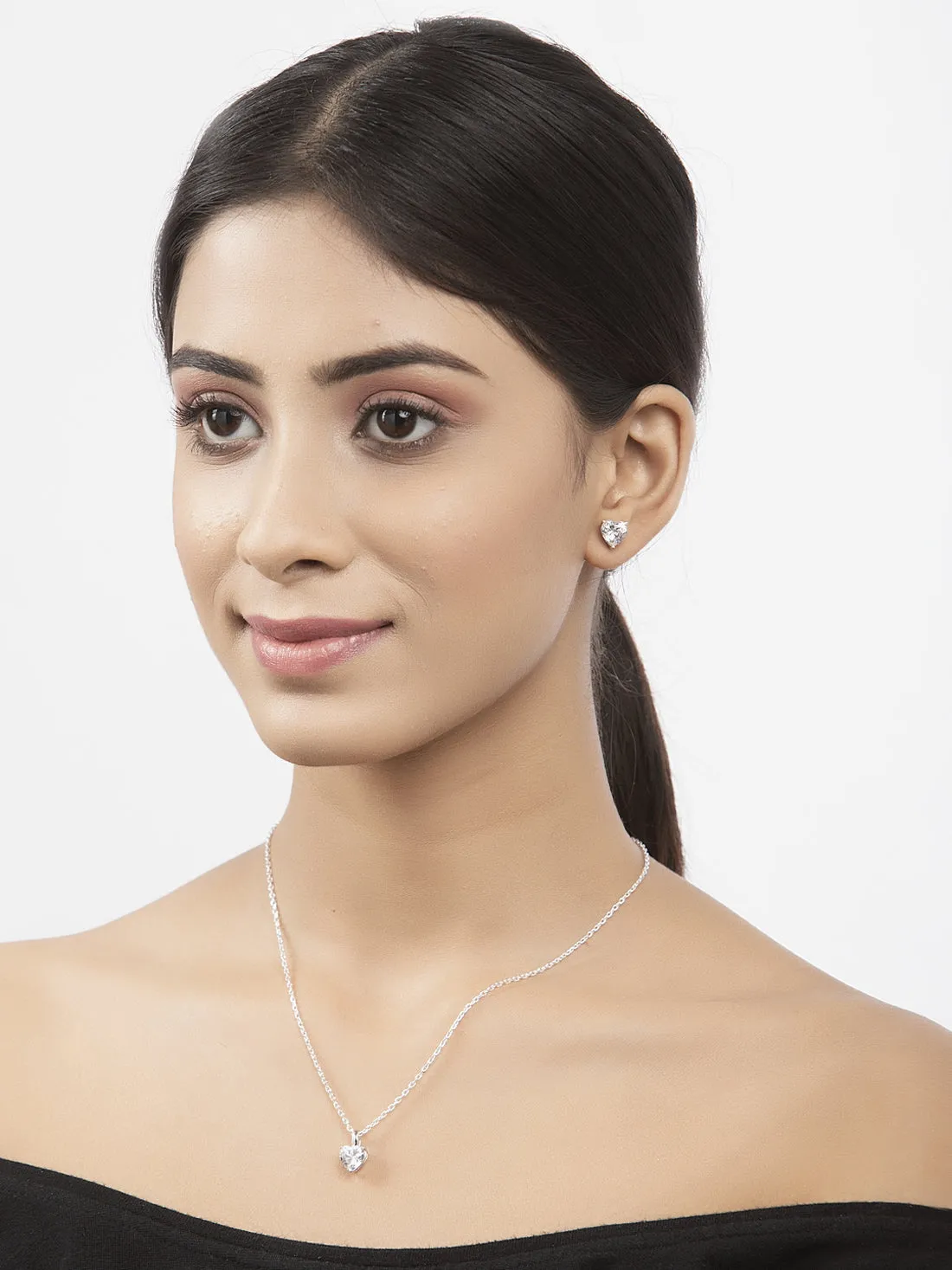 Silver Heart Solitaire Jewellery Set