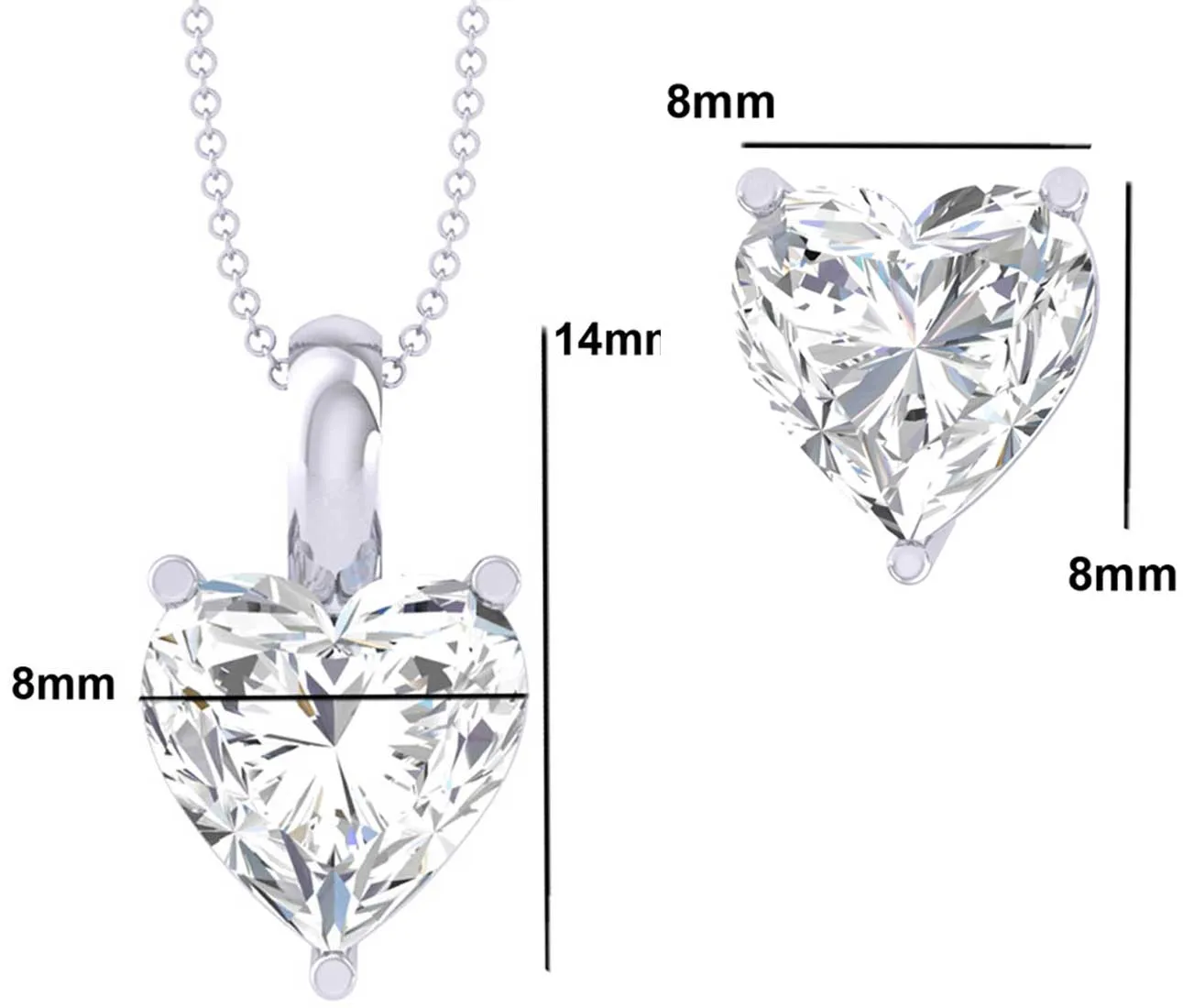 Silver Heart Solitaire Jewellery Set