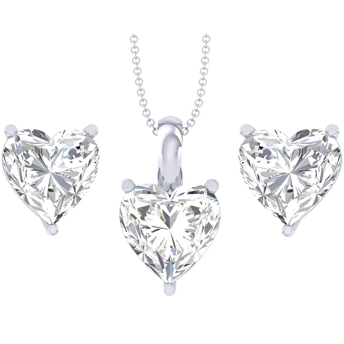 Silver Heart Solitaire Jewellery Set