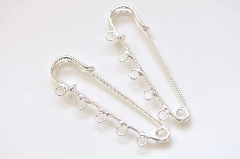 Silver Kilt Pins Five Loops Safety Pin Broochs Set of 10 A7584