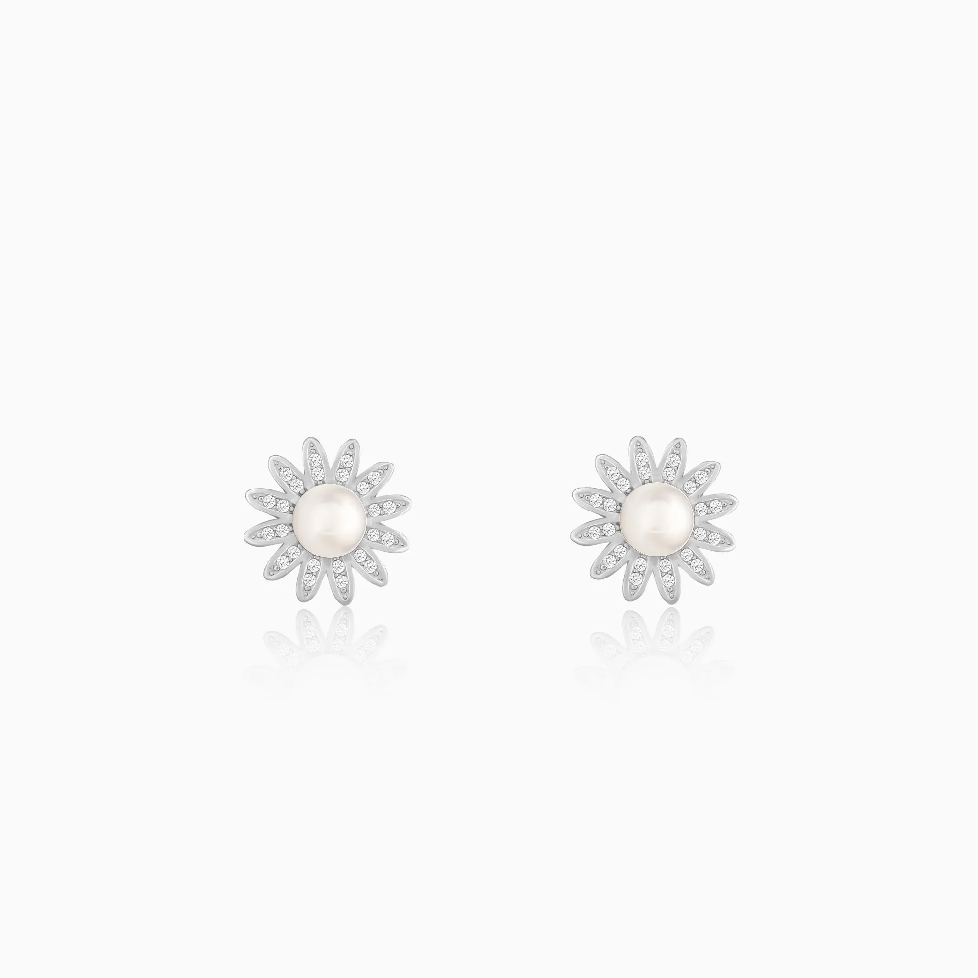 Silver Pearl Buttercup Studs