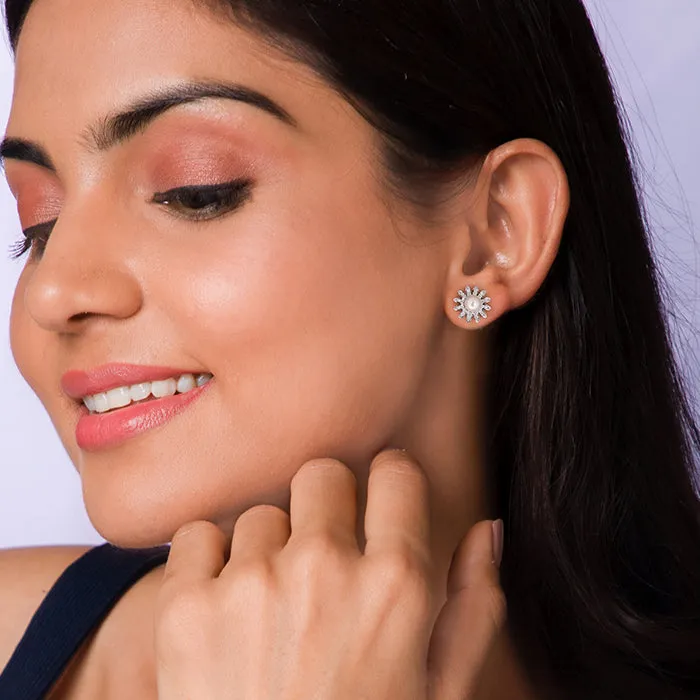 Silver Pearl Buttercup Studs