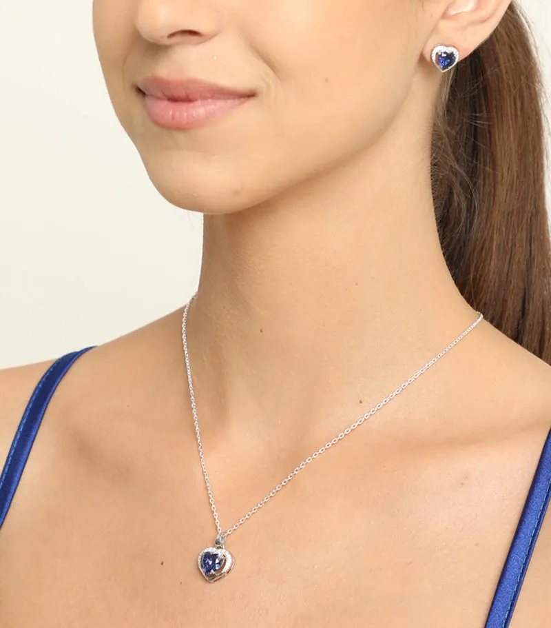 Silver Royal Blue Heart Jewellery Set